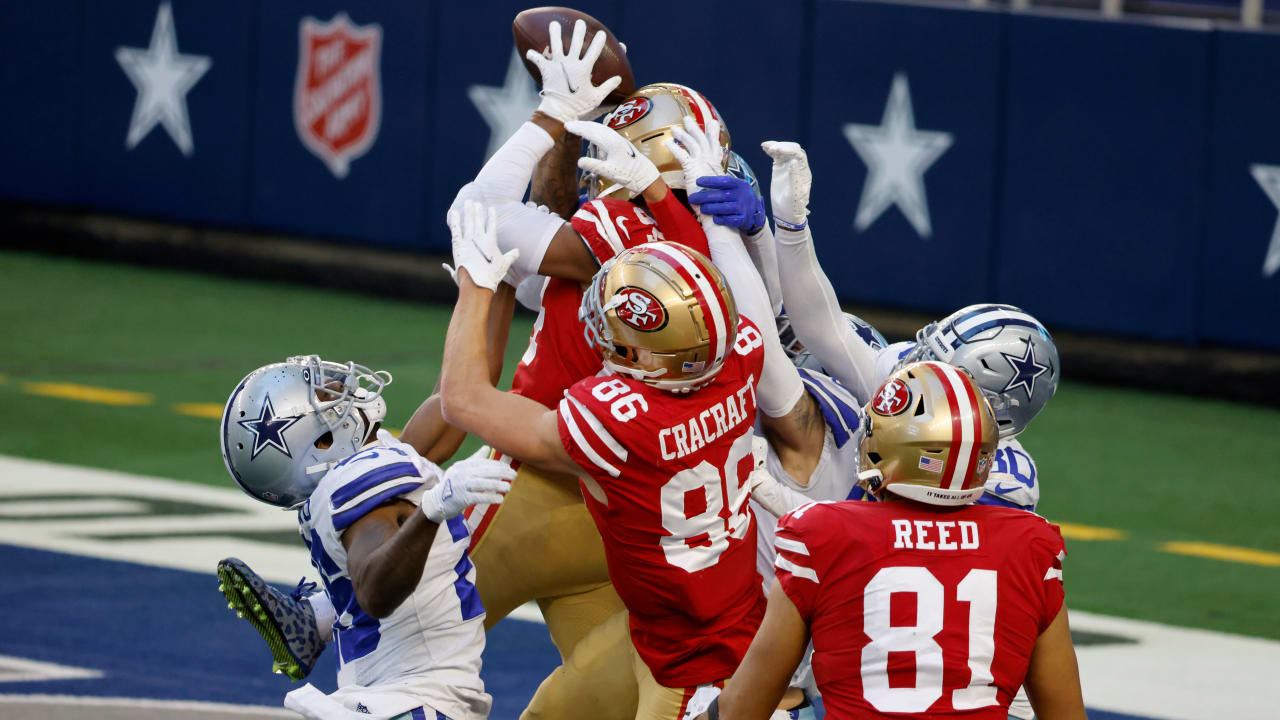 San Francisco 49ers Kendrick Bourne scores a touchdown as Los