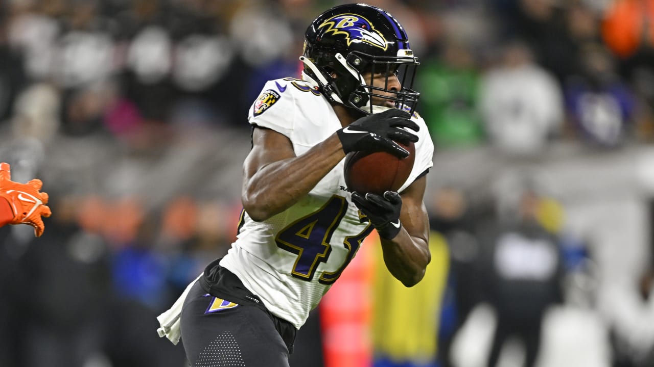 Baltimore Ravens running back Justice Hill (43) warms up before an NFL  football game against the Carolina Panthers, Sunday, Nov. 20, 2022, in  Baltimore. (AP Photo/Nick Wass Stock Photo - Alamy