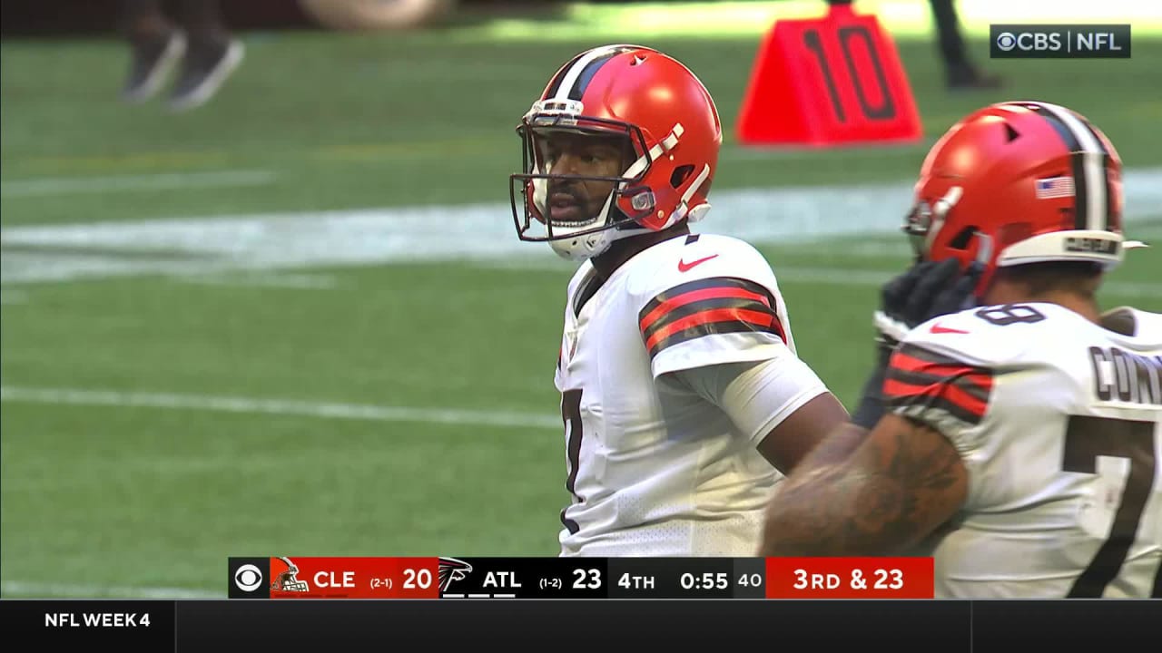 Alford's late pickoff saves Falcons' 23-20 win over Browns