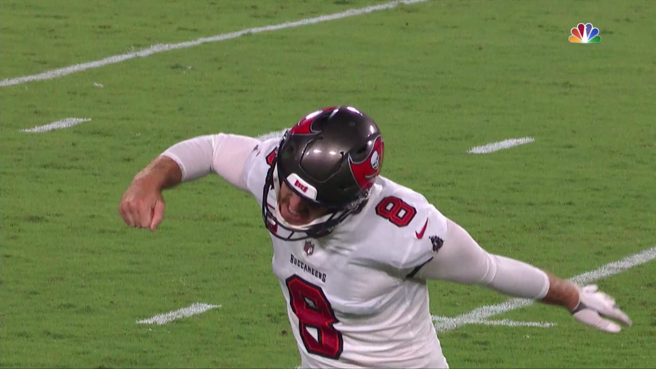 Tampa Bay Buccaneers punter Bradley Pinion (8) kicks the ball away