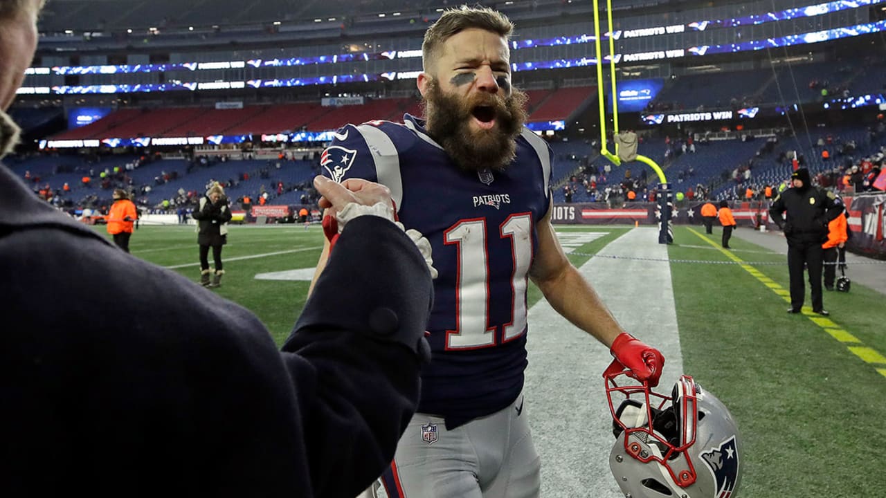 Tom Brady and Julian Edelman New England Patriots Unsigned Super Bowl LIII  Celebration Photograph