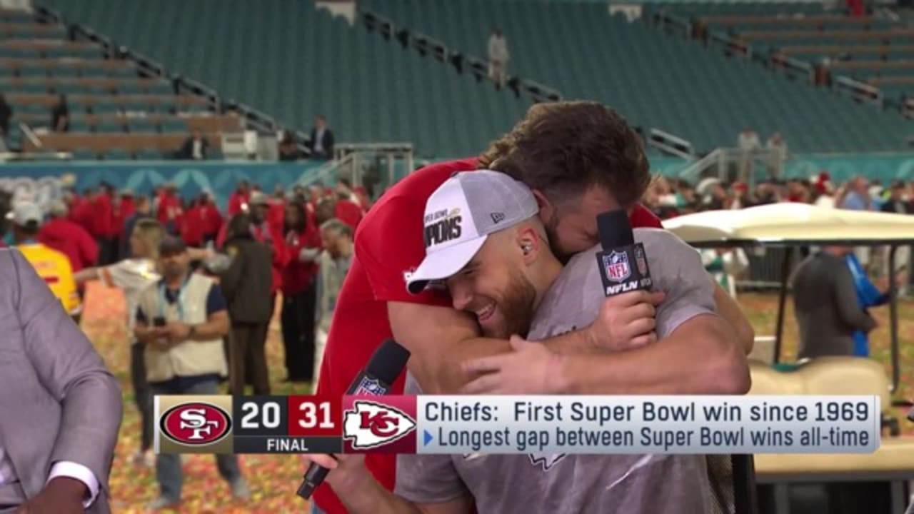 Kelce brothers embrace shared moment on Super Bowl stage from