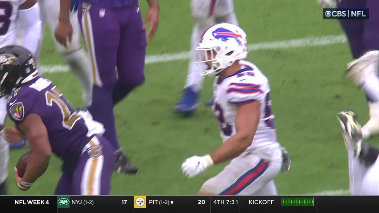 BALTIMORE, MD - OCTOBER 02: Baltimore Ravens running back J.K. Dobbins (27)  runs the ball for a touchdown during the Buffalo Bills versus Baltimore Ravens  NFL game at M&T Bank Stadium on