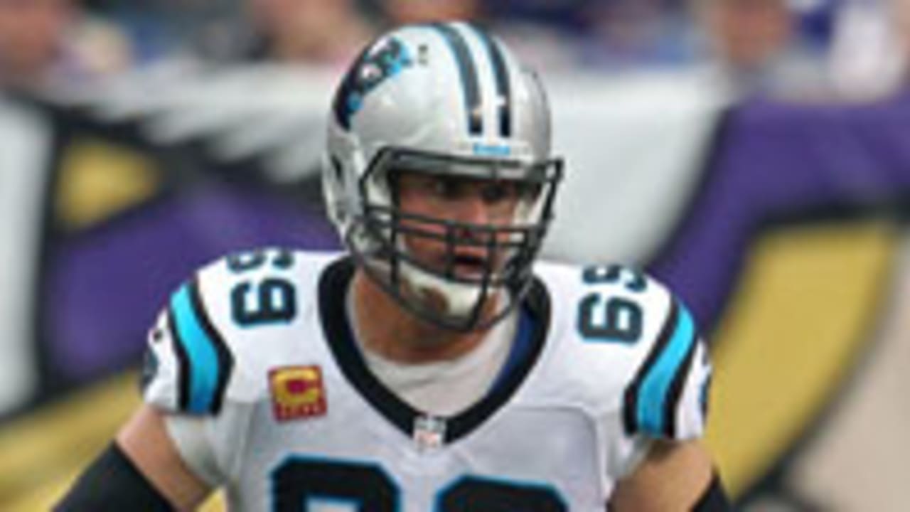 Carolina Panthers offensive tackle Jordan Gross (69) watches the