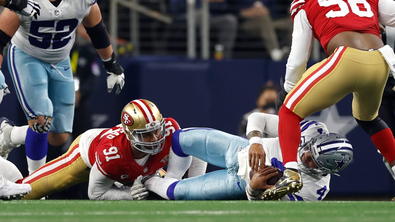 San Francisco 49ers defensive end Arik Armstead overwhelms Tyler