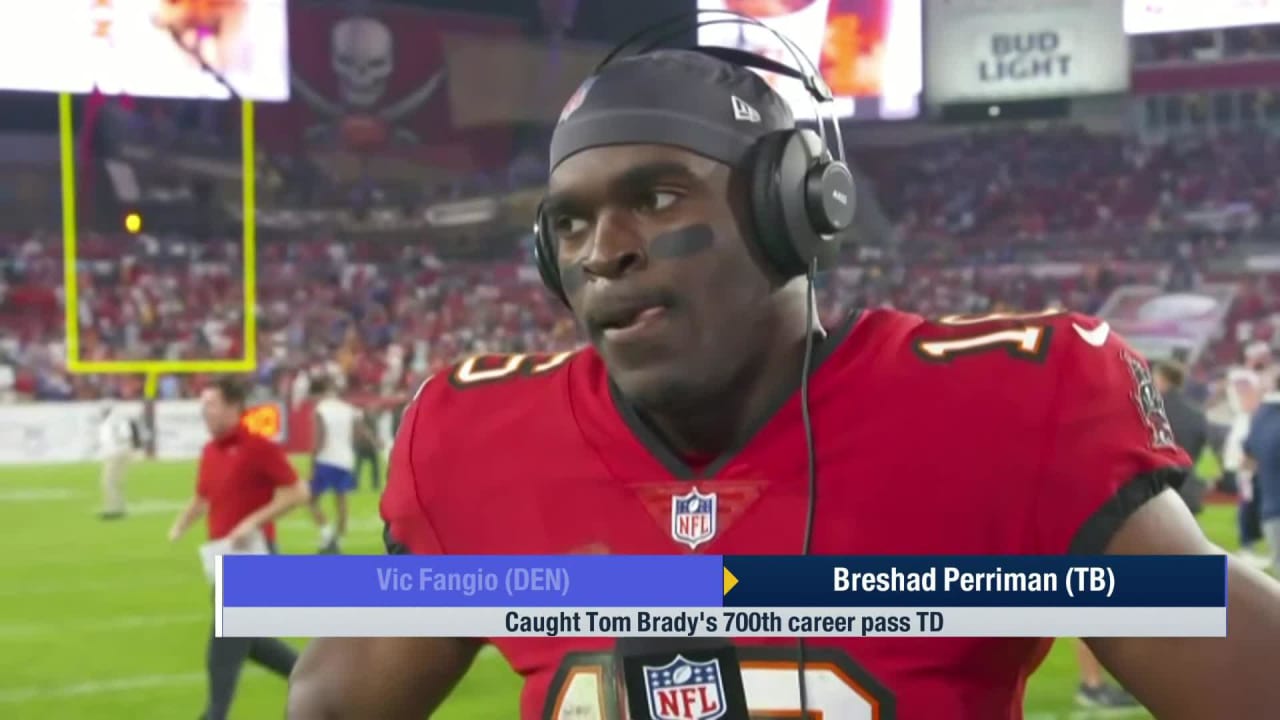 Tampa Bay Buccaneers wide receiver Breshad Perriman reacts to catching  quarterback Tom Brady's 700th career TD pass