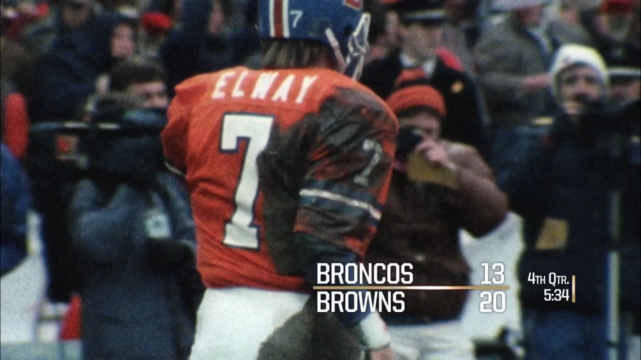 Full Game: 1986 AFC Championship - Broncos vs. Browns  98 yards in 15  plays. Watch John Elway lead the Denver Broncos on The Drive. Then watch  what happened in OT on