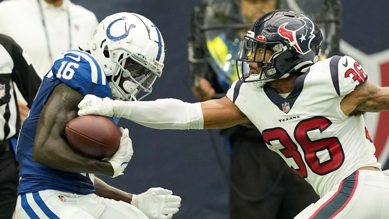 Houston Texans safety Jonathan Owens (36) warms up before an NFL