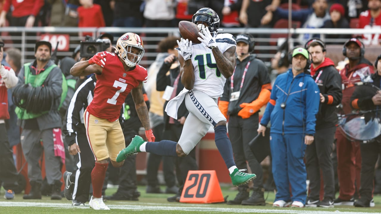 Seattle Seahawks' D.K. Metcalf catches a touchdown pass during the second  half of an NFL wild-card playoff football game against the Philadelphia  Eagles, Sunday, Jan. 5, 2020, in Philadelphia. (AP Photo/Julio Cortez