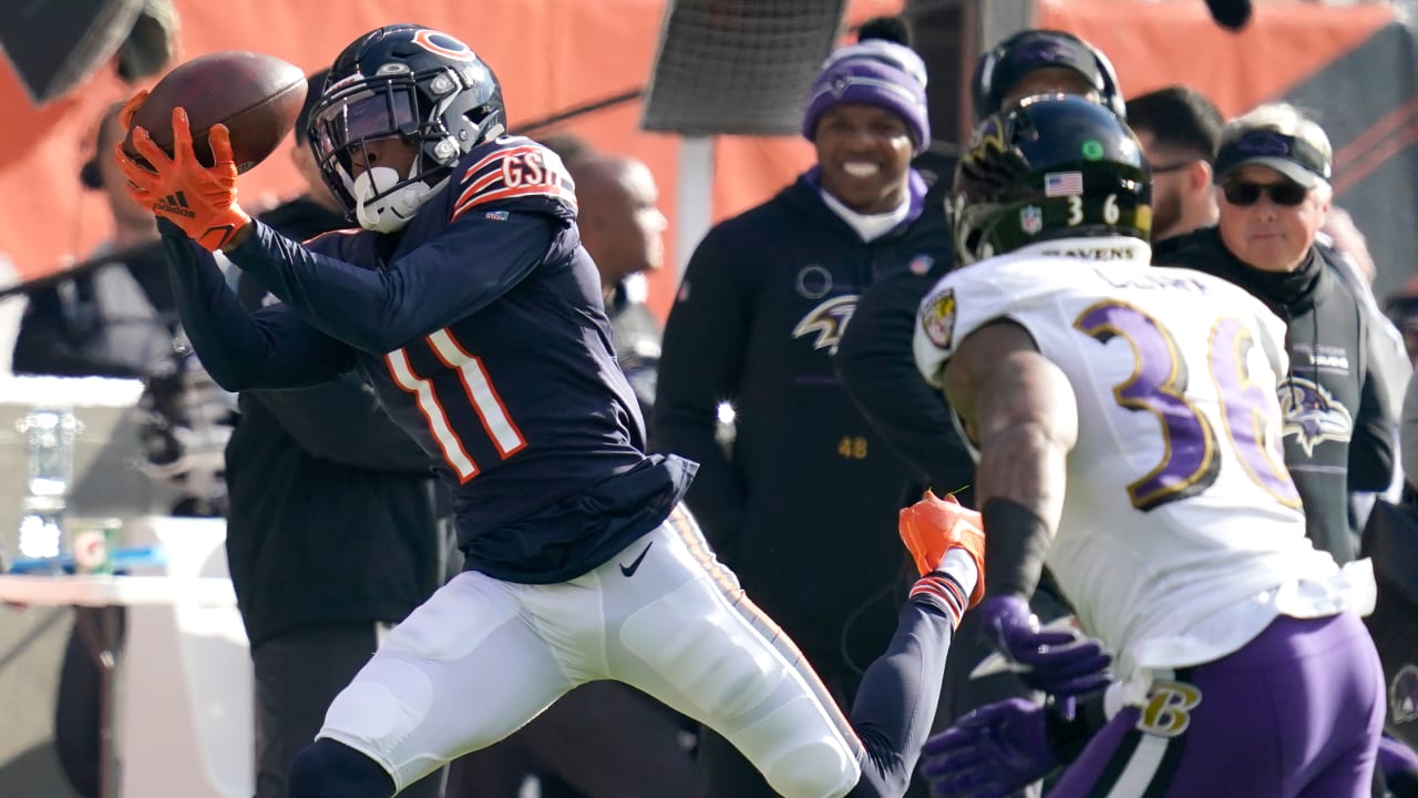 Chicago Bears wide receiver Darnell Mooney (11) runs a route during an NFL  preseason football game