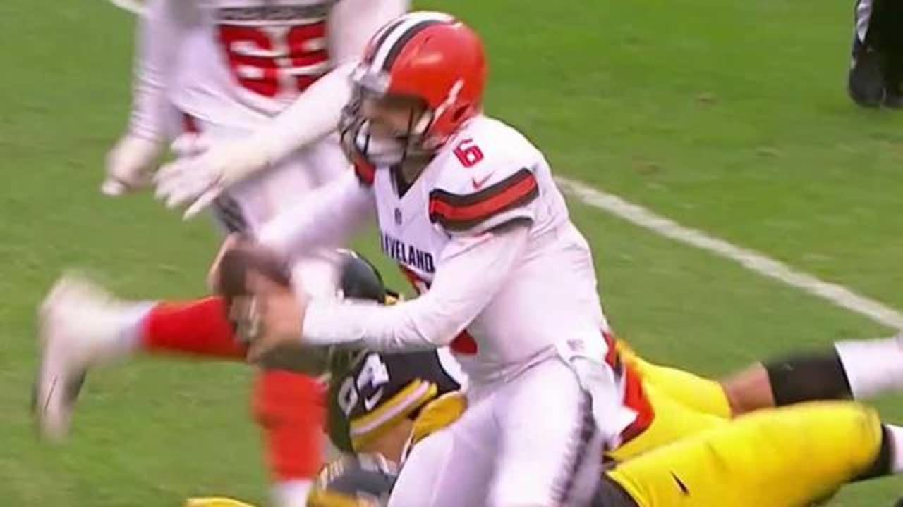 Mayfield ruled down just before lobbing ball to defense