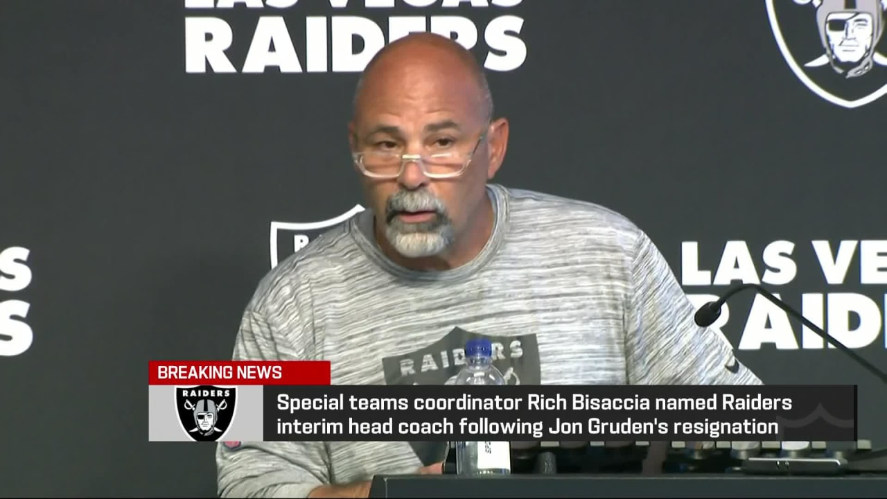 Watch Las Vegas Raiders new interim head coach Rich Bisaccia speak for  first time after being named interim head coach after Jon Gruden's  resignation