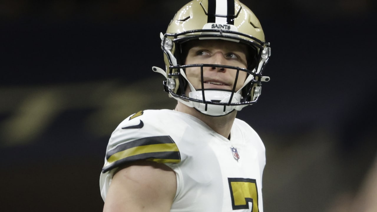 New Orleans Saints quarterback Taysom Hill (7) walks off the field  following an NFL football game against the New England Patriots, Sunday,  Sept. 26, 2021, in Foxborough, Mass. (AP Photo/Stew Milne Stock