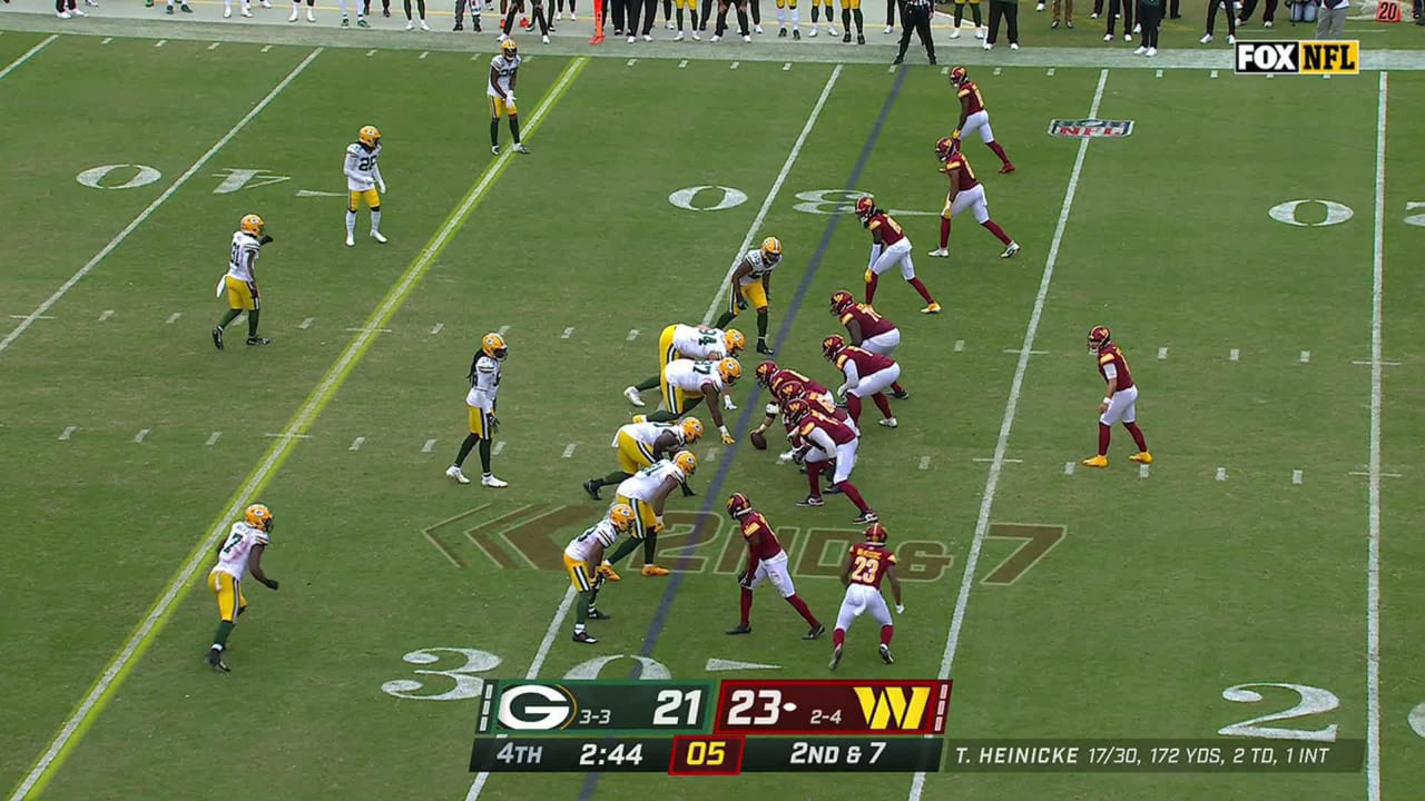 Jaire Alexander breaks up Heinicke's pass to McLaurin