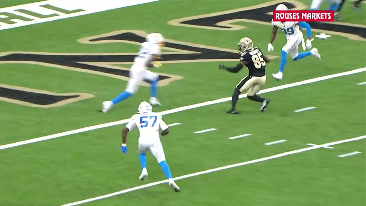 New Orleans Saints quarterback Ian Book hits wide receiver Kirk Merritt