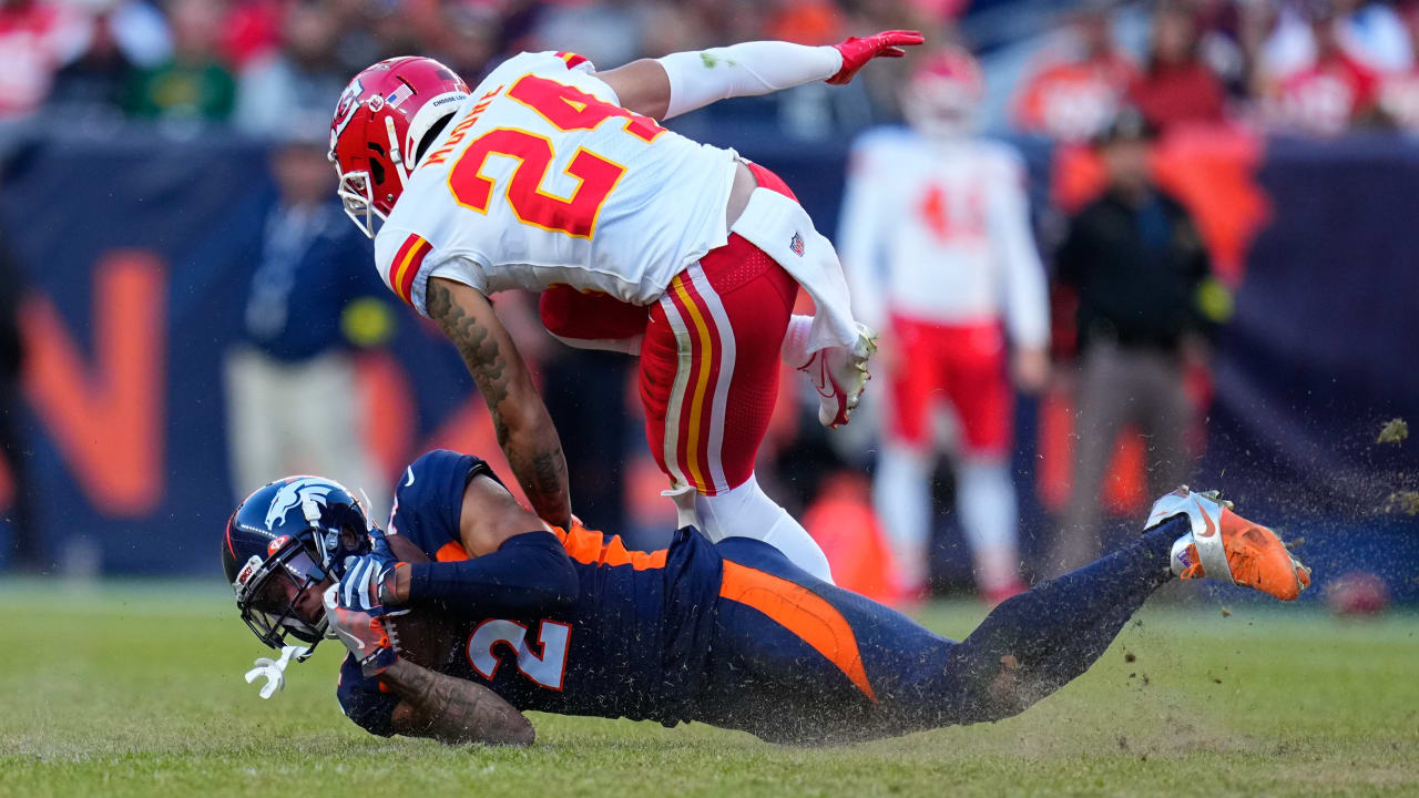 Denver Broncos cornerback Pat Surtain scoops Kansas City Chiefs