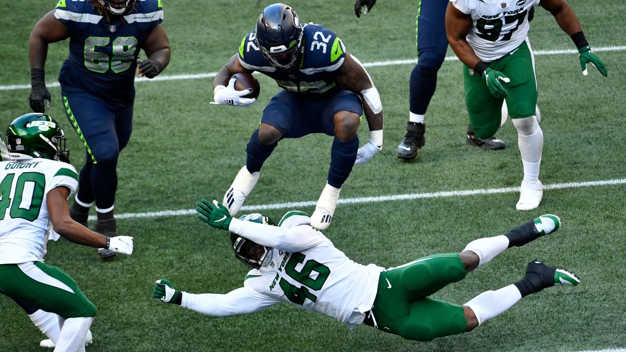 Seattle Seahawks running back Chris Carson punctuates TD with goal-line ...