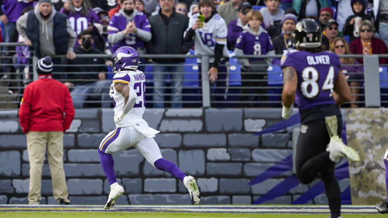 MINNEAPOLIS, MN - JANUARY 15: Minnesota Vikings running back Kene Nwangwu  (26) hypes up the crowd during the NFL game between the New York Giants and  Minnesota Vikings on January 15th, 2023