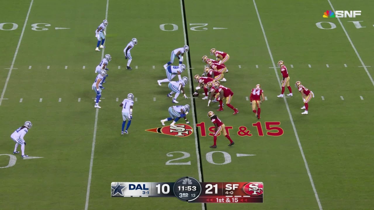 San Francisco 49ers quarterback Brock Purdy lofts a 23yard throw to