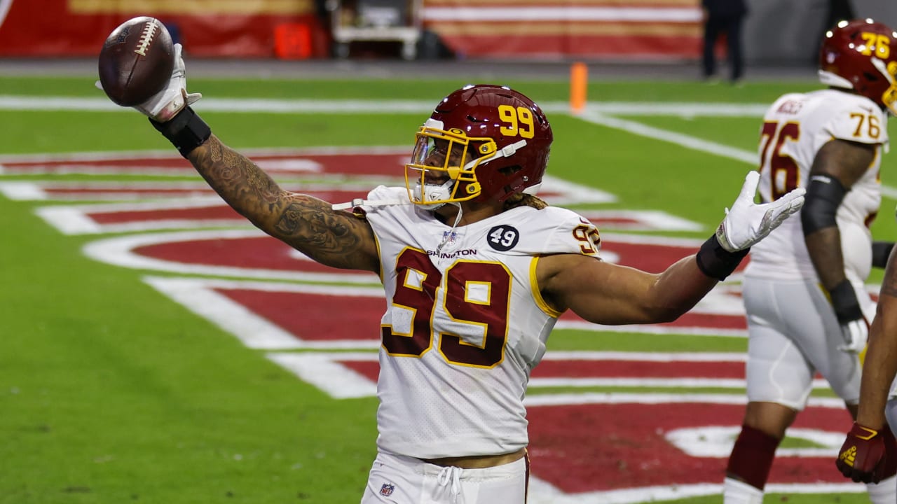 Nov 14, 2021; Landover, MD USA; Washington Football Team defensive end Chase  Young (99) during an NFL game at FedEx Field. The Washington Football Team  beat the Buccaneers 29-19. (Steve Jacobson/Image of