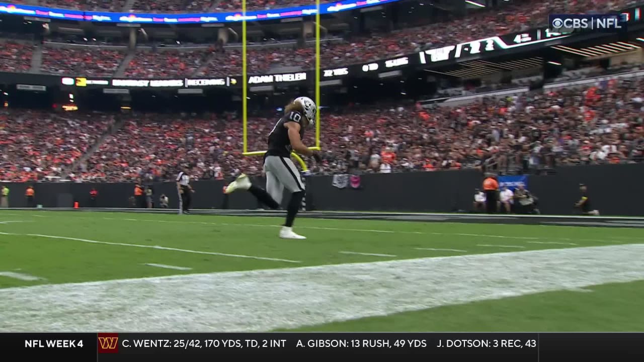 Las Vegas Raiders wide receiver Mack Hollins runs for a touchdown