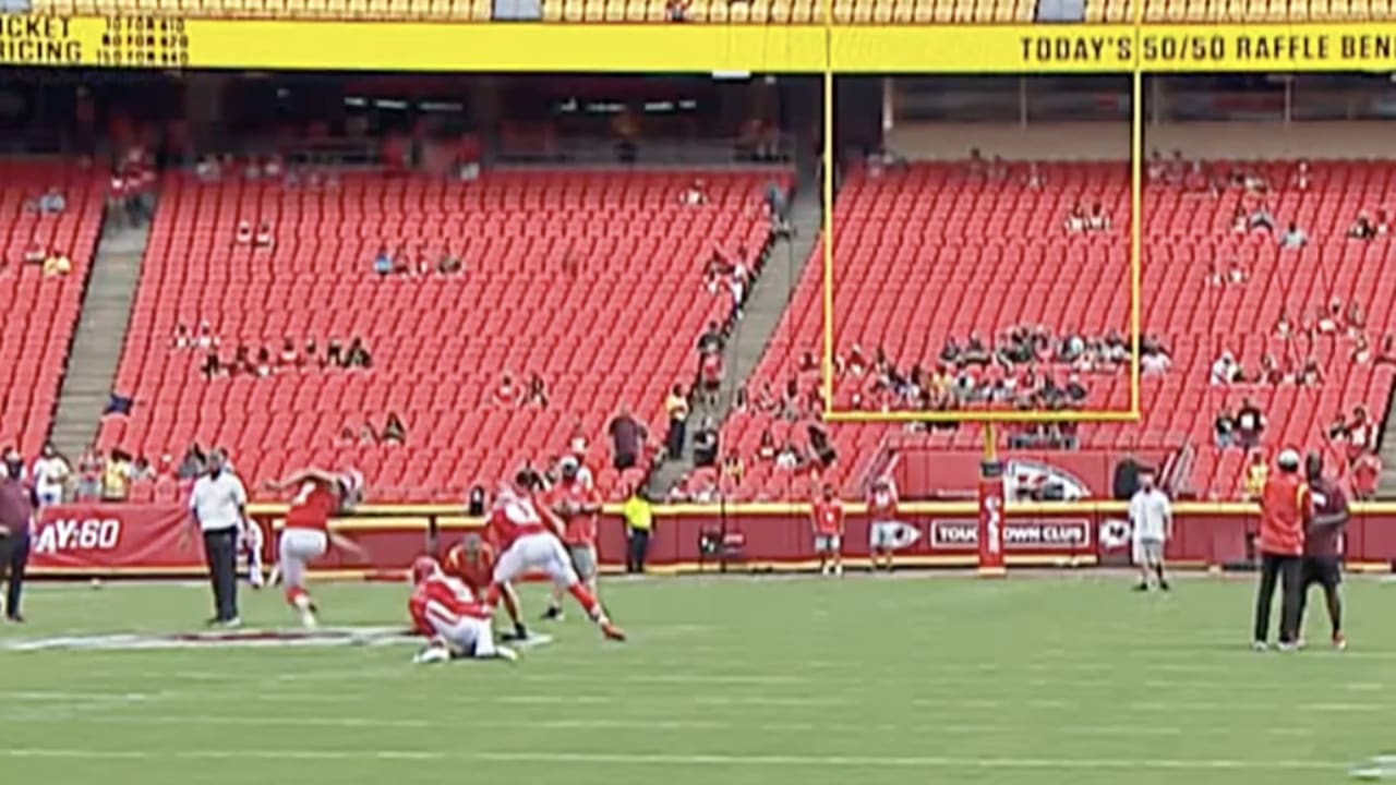 Harrison Butker of the Kansas City Chiefs warms up before Super