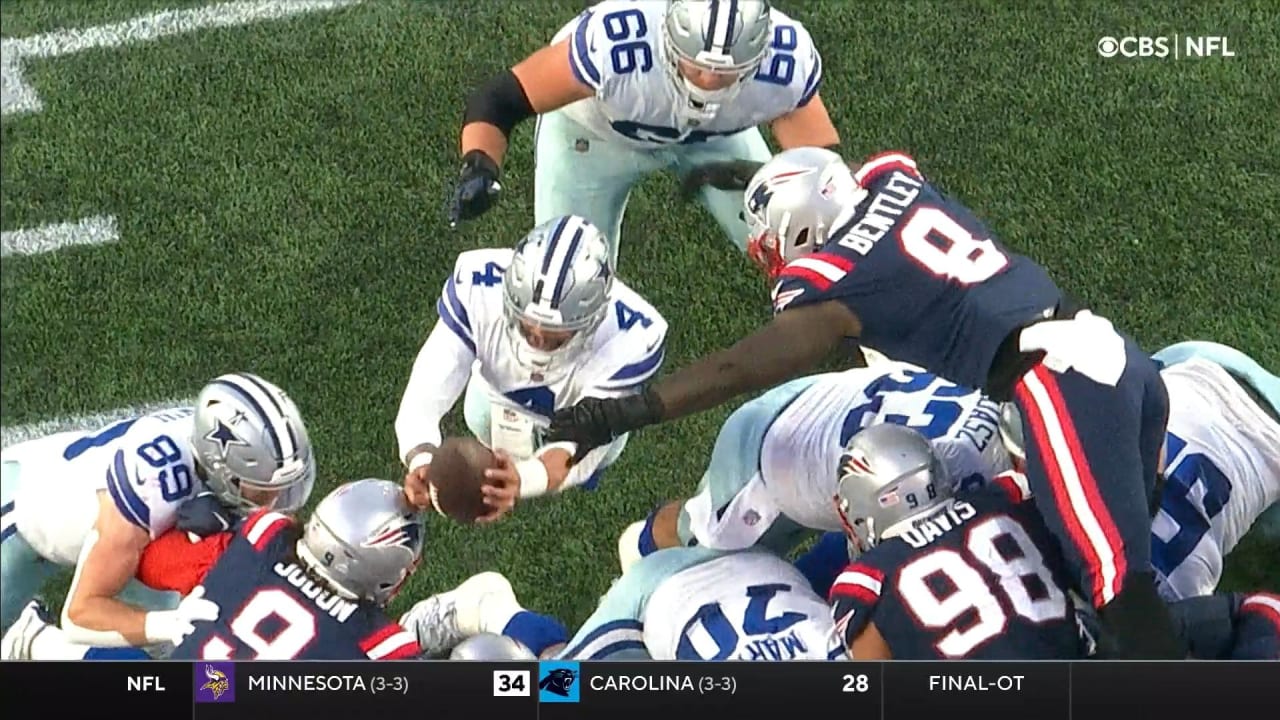 Dallas Cowboys quarterback Dak Prescott fumbles inches from end zone on