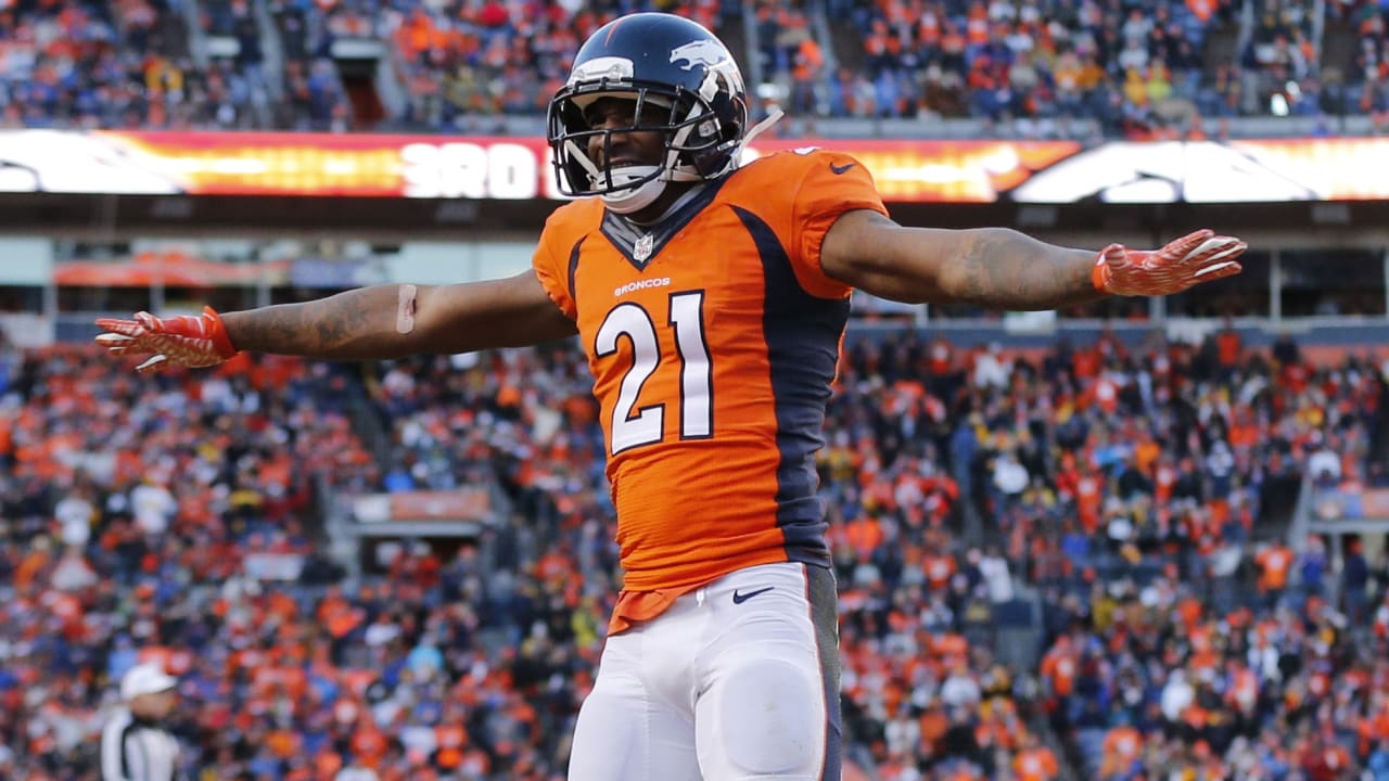 October 15, 2017: Denver Broncos cornerback Aqib Talib (21) during pre-game  warm up of an NFL week 6 matchup between the New York Giants and the Denver  Broncos at Sports Authority Field