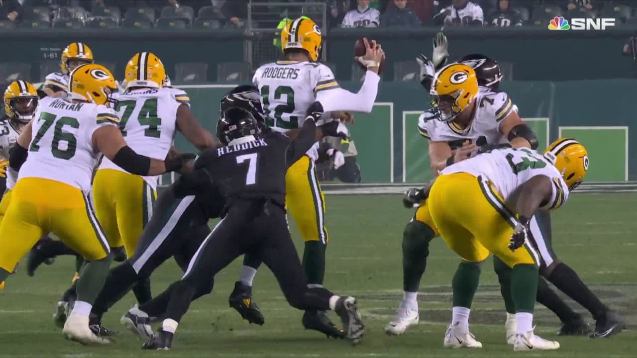 Niners swarm Aaron Rodgers for key early strip-sack