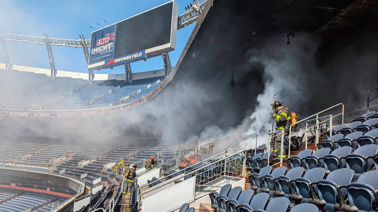 Fire at Broncos' Empower Field at Mile High torches seats, suite area