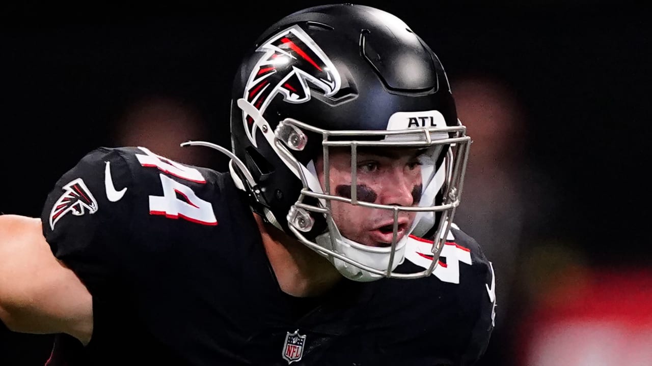 Atlanta Falcons linebacker Troy Andersen (44) works during the first half  of an NFL football game