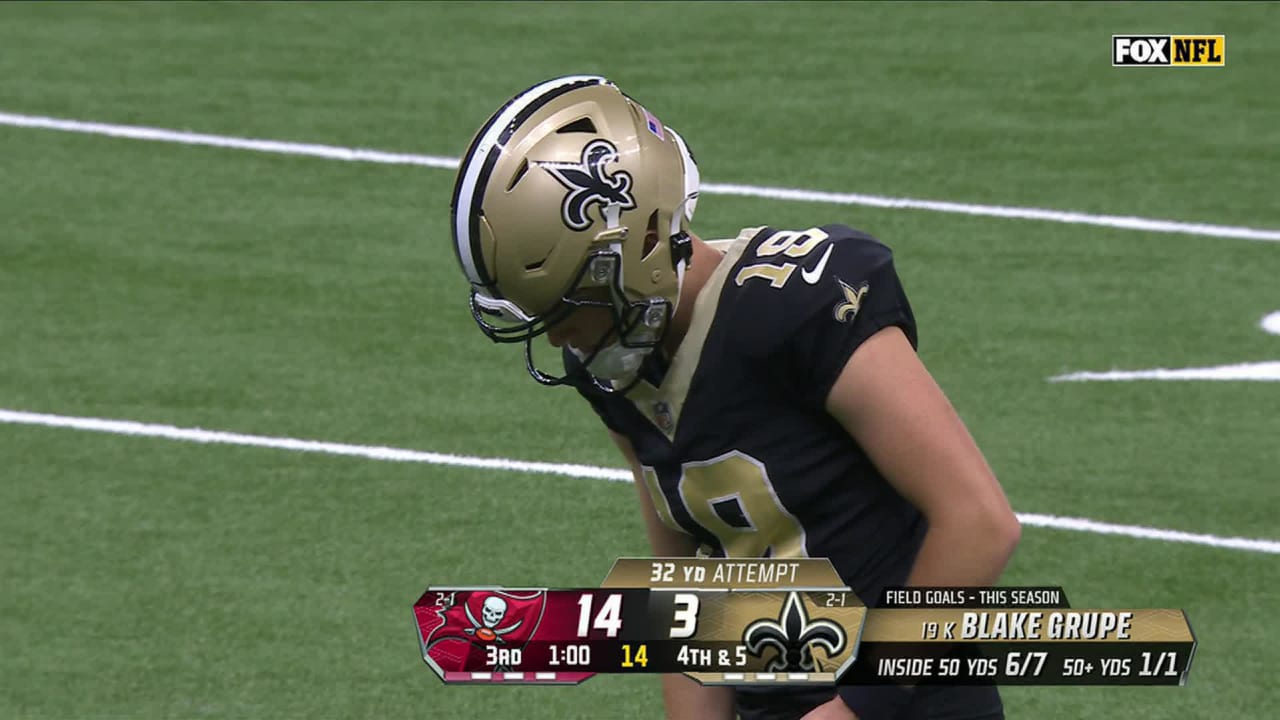 New Orleans Saints kicker Blake Grupe's 32yard field goal trims Tampa