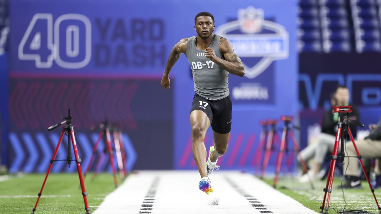 Cornerback Nic Jones runs the 40yard dash at the 2023 NFL Scouting Combine