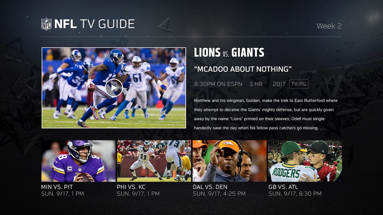 NFL TV guide to Week 2 of season