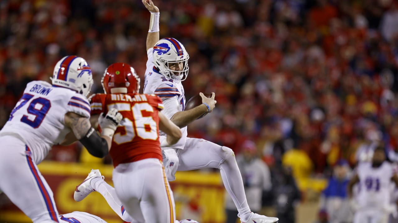 Buffalo Bills quarterback Josh Allen hurdles Kansas City Chiefs