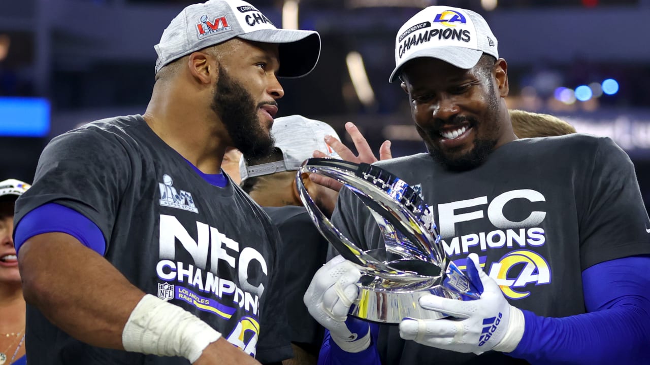 Los Angeles Rams linebacker Von Miller, defensive tackle Aaron Donald go  WILD in on-field interview after NFC title win over San Francisco 49ers