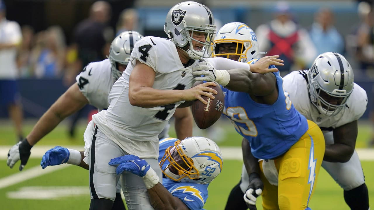 Can't-Miss Play: Los Angeles Chargers outside linebacker Khalil Mack calls  game with a fourth-down strip-sack against Las Vegas Raiders quarterback  Derek Carr