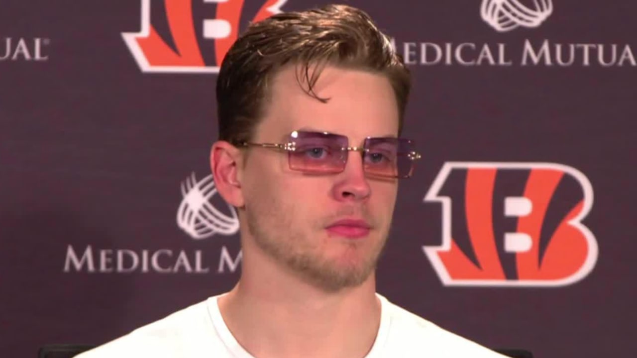 Cincinnati Bengals quarterback Joe Burrow reacts to first career