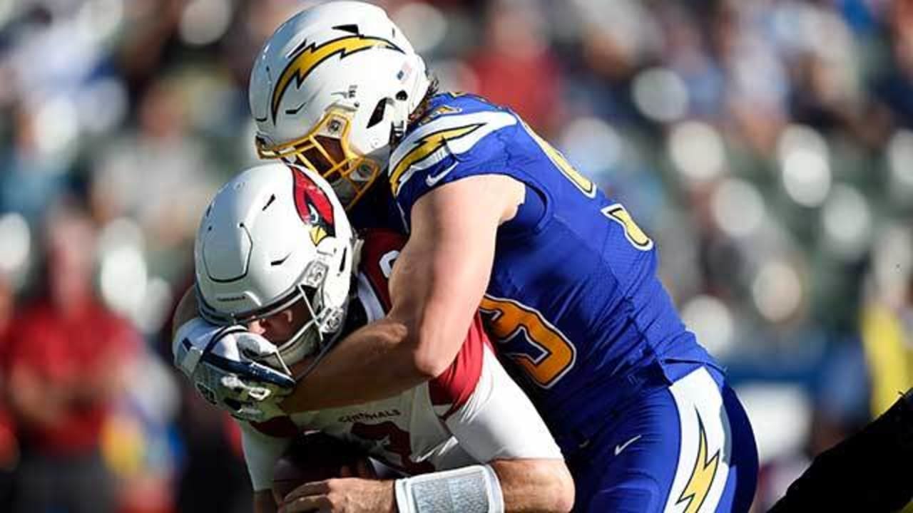 Nov 11 2018 - Oakland CA, U.S.A Chargers quarterback Philip Rivers (17) game  stats 18/26 223 yards band 2 touchdown looks for the deep pass during the  NFL football game between Los