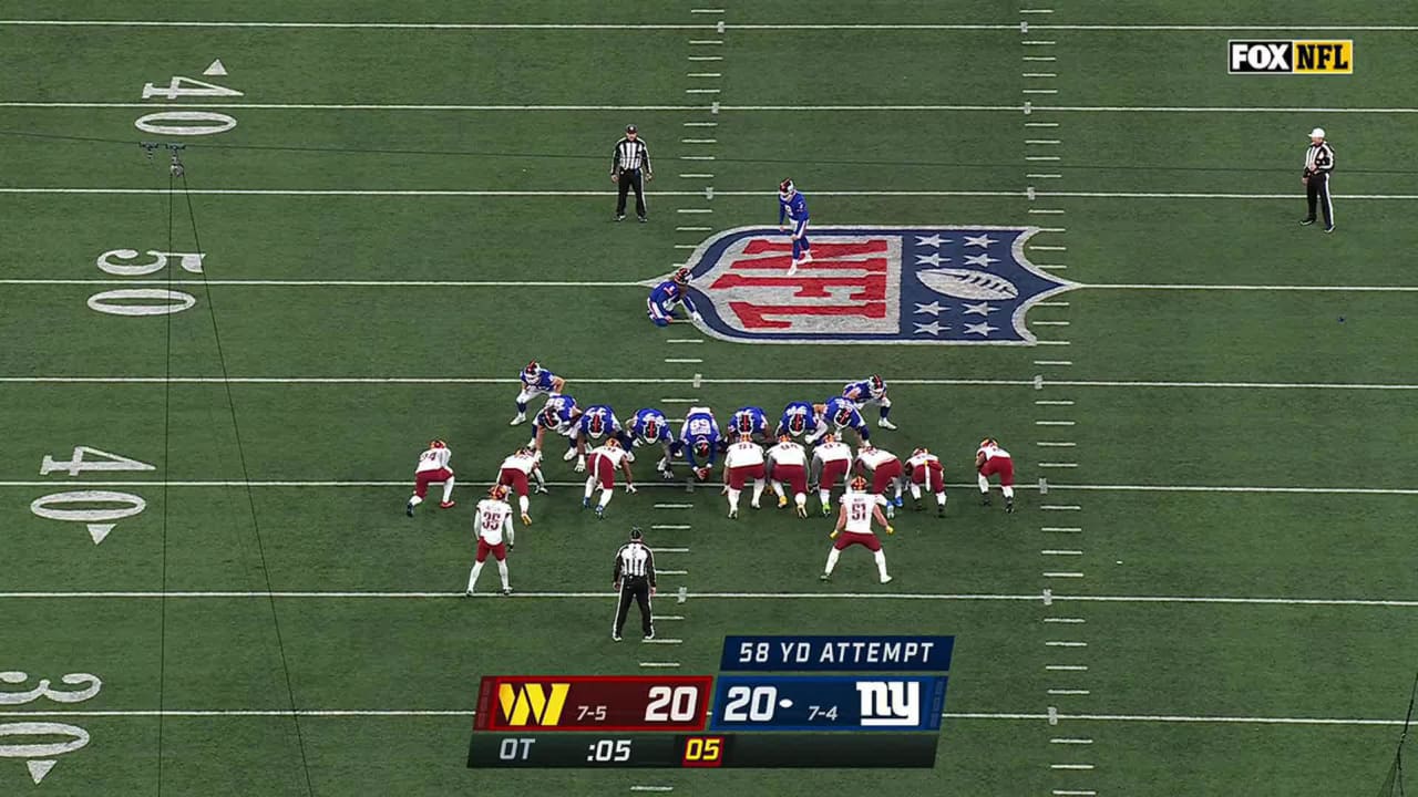 New York Giants kicker Graham Gano's 58yard field goal try in overtime