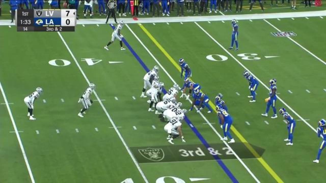 Los Angeles Rams rookie defensive tackle Bobby Brown III destroys a block  for a massive third-down tackle for loss