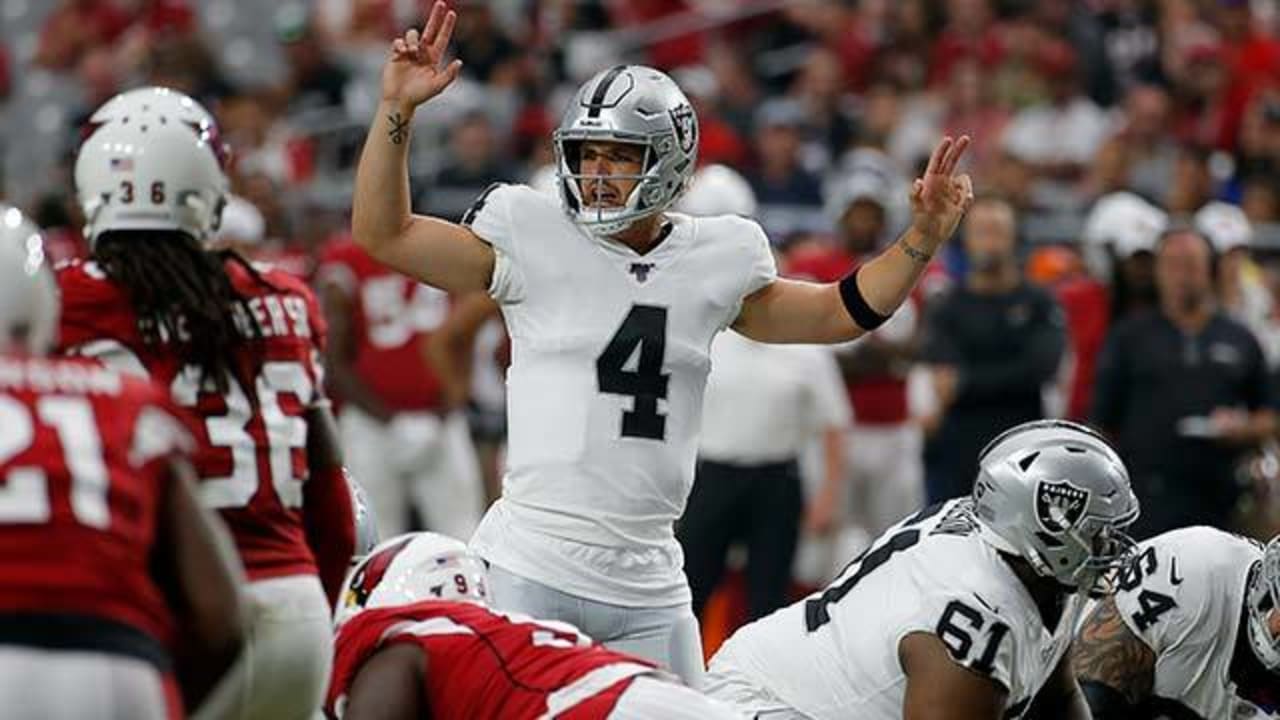 Las Vegas Raiders quarterback Derek Carr (4) calls the play out