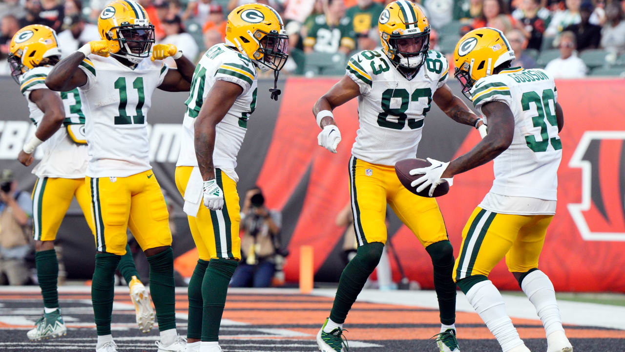 Green Bay Packers' Tyler Goodson runs during the first half of a