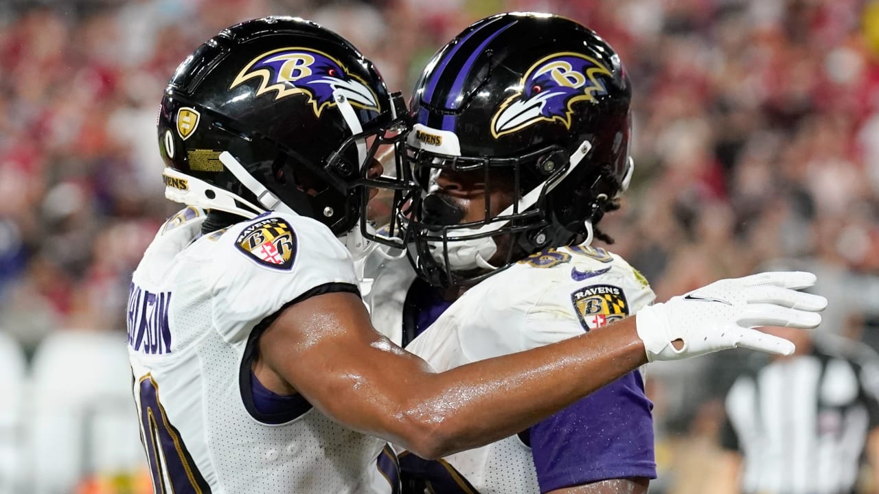 Baltimore Ravens wide receiver Demarcus Robinson runs a route during the  first half of an NFL football game between the Baltimore Ravens and the  Buffalo Bills, Sunday, Oct. 2, 2022, in Baltimore. (