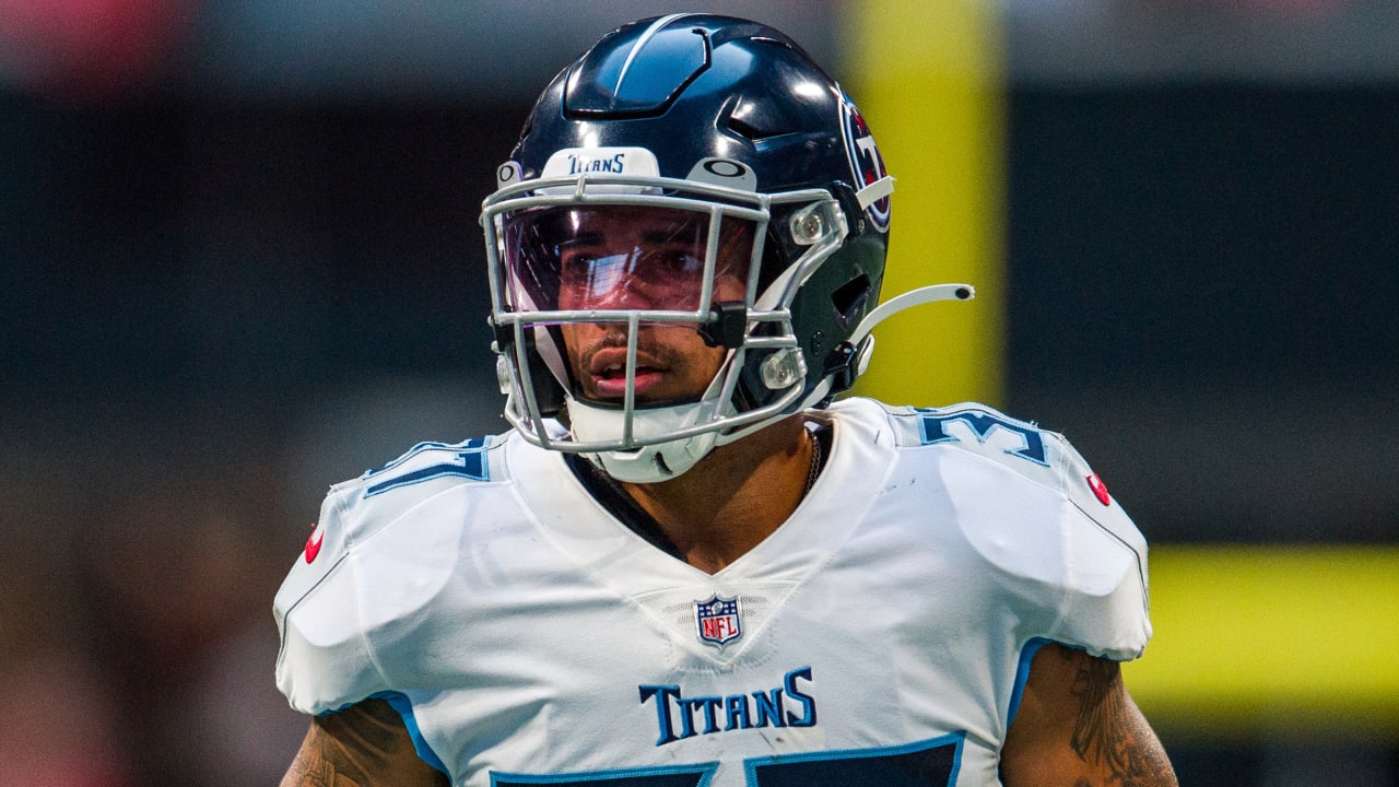 Tennessee Titans safety Amani Hooker (37) lines up during the first half of  a preseason NFL football game against the Atlanta Falcons, Friday, Aug. 13,  2021, in Atlanta. The Tennessee Titans won