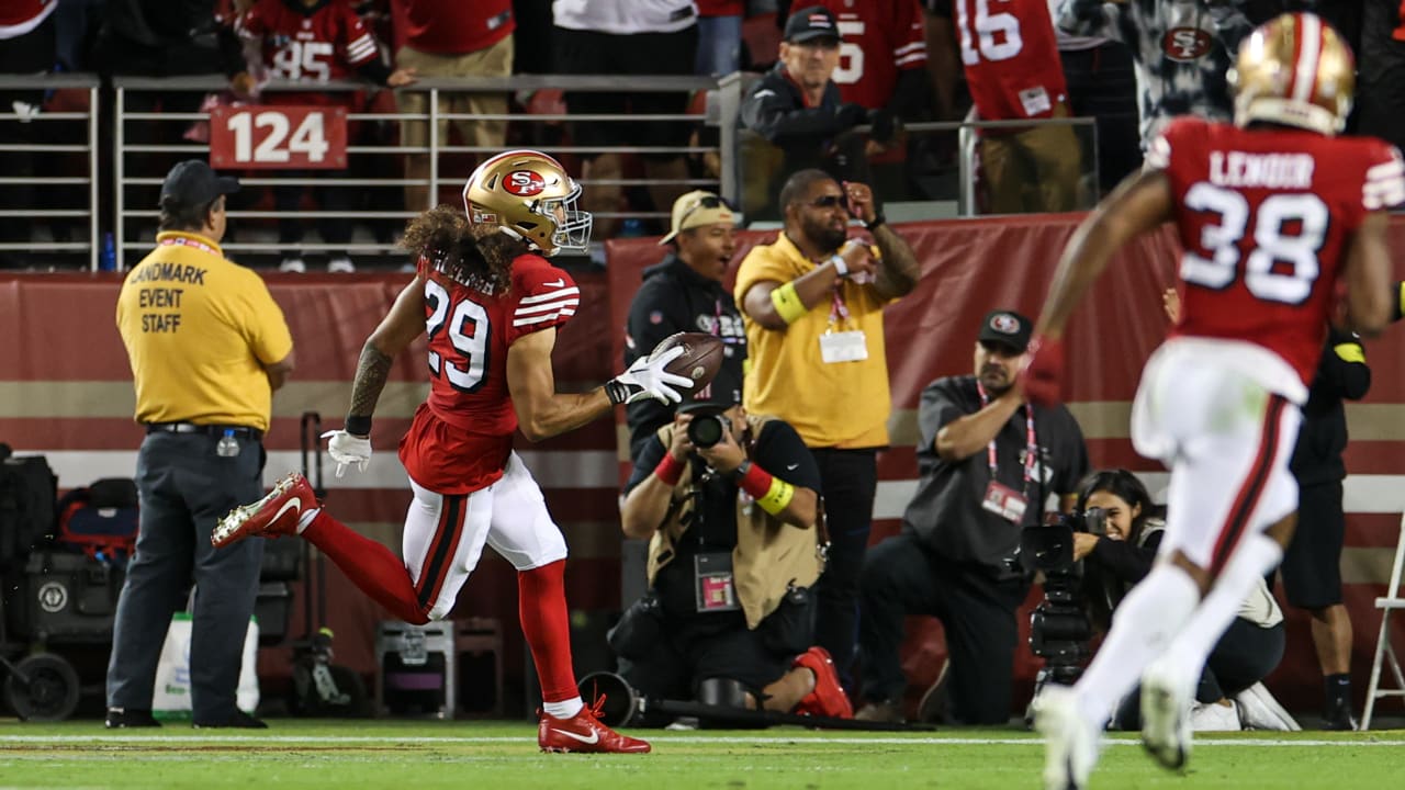 49ers Talanoa Hufanga with a huge INT for touchdown vs Rams 