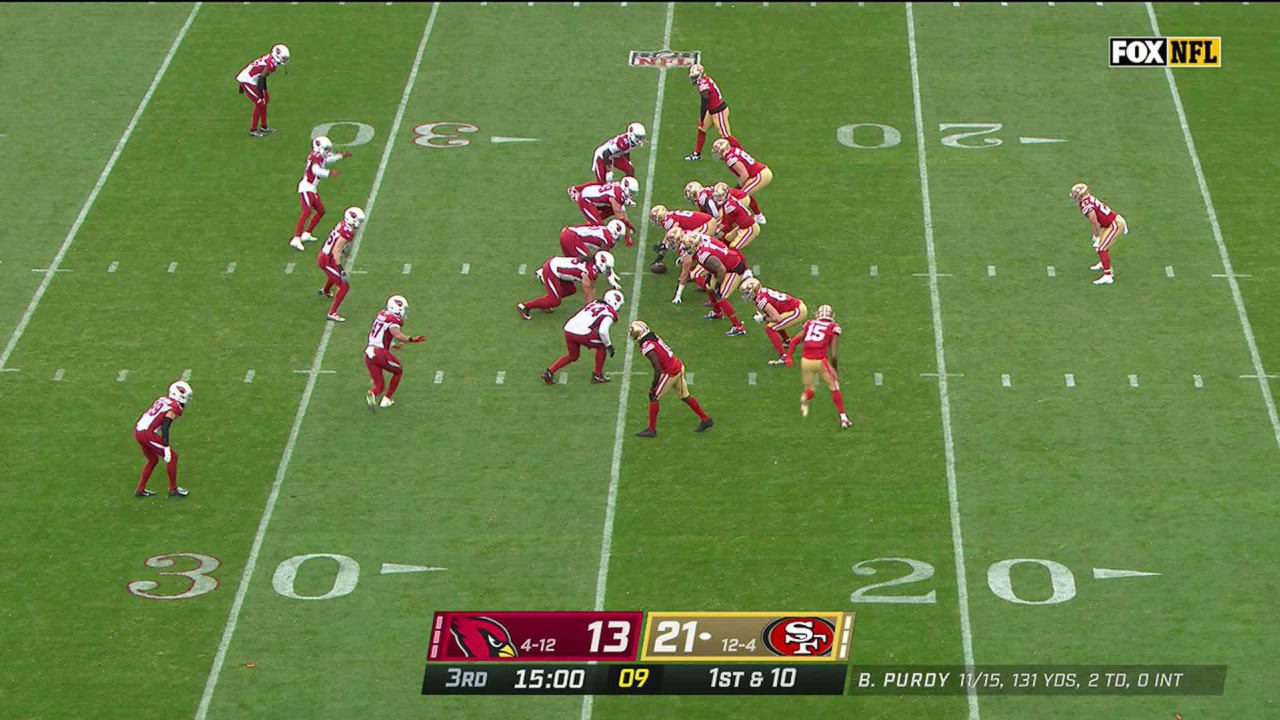 San Francisco 49ers quarterback Brock Purdy lofts 20-yard back-shoulder  dime to wide receiver Brandon Aiyuk