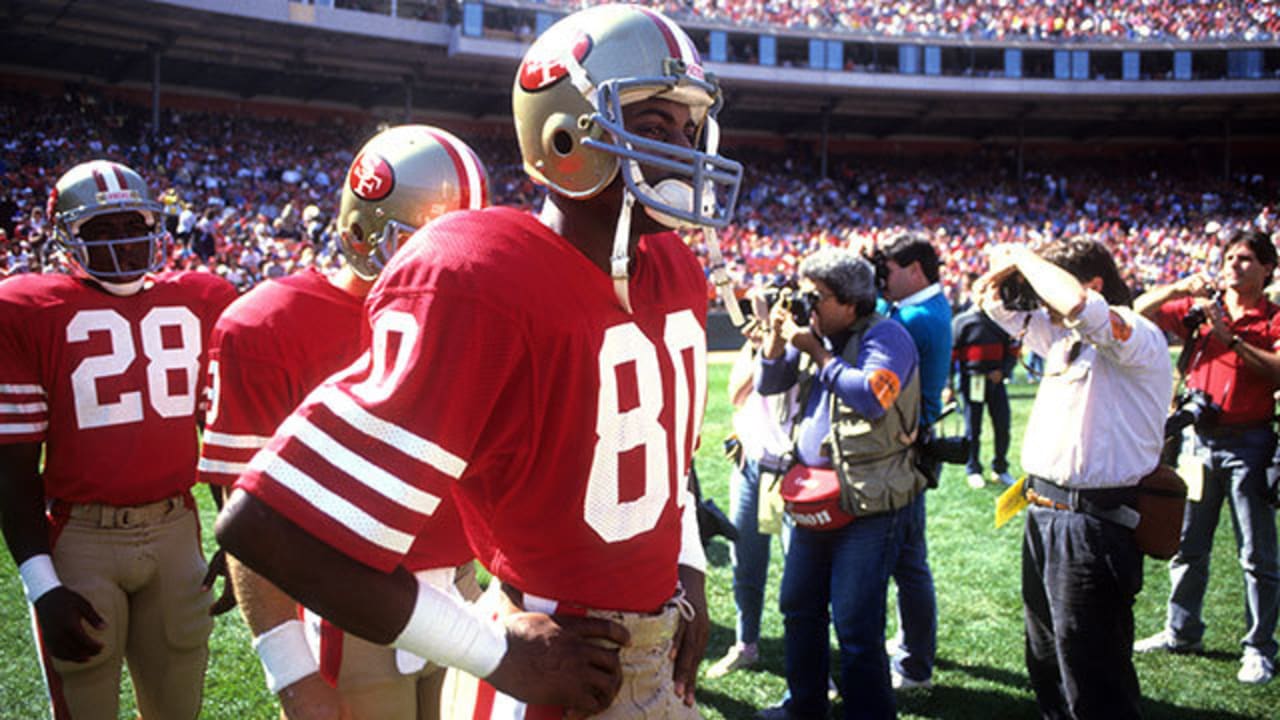 Former San Francisco 49ers, Oakland Raider and Hall of Famer Jerry Rice  greets fans from the ESPN live broadcasting stage al…