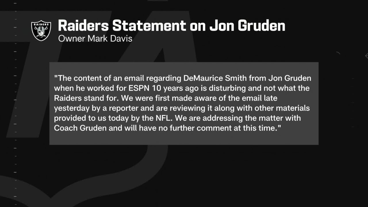 Las Vegas Raiders, NFL condemn head coach Jon Gruden for using racial trope  in 2011 email to describe NFLPA executive director DeMaurice Smith