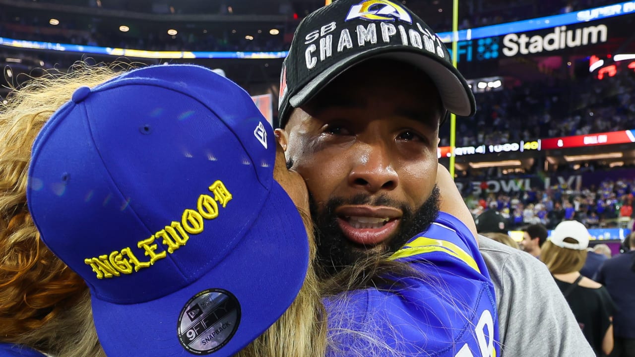 Los Angeles Rams wide receiver Odell Beckham Jr. gets emotional with pass  rusher Von Miller after Super Bowl LVI win